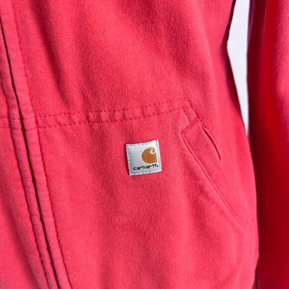 CARHARTT FRONT ZIP UP LONG SLEEVE FRONT POCKETS HOODIE WOMENS CORAL SIZE M - Picture 6 of 12